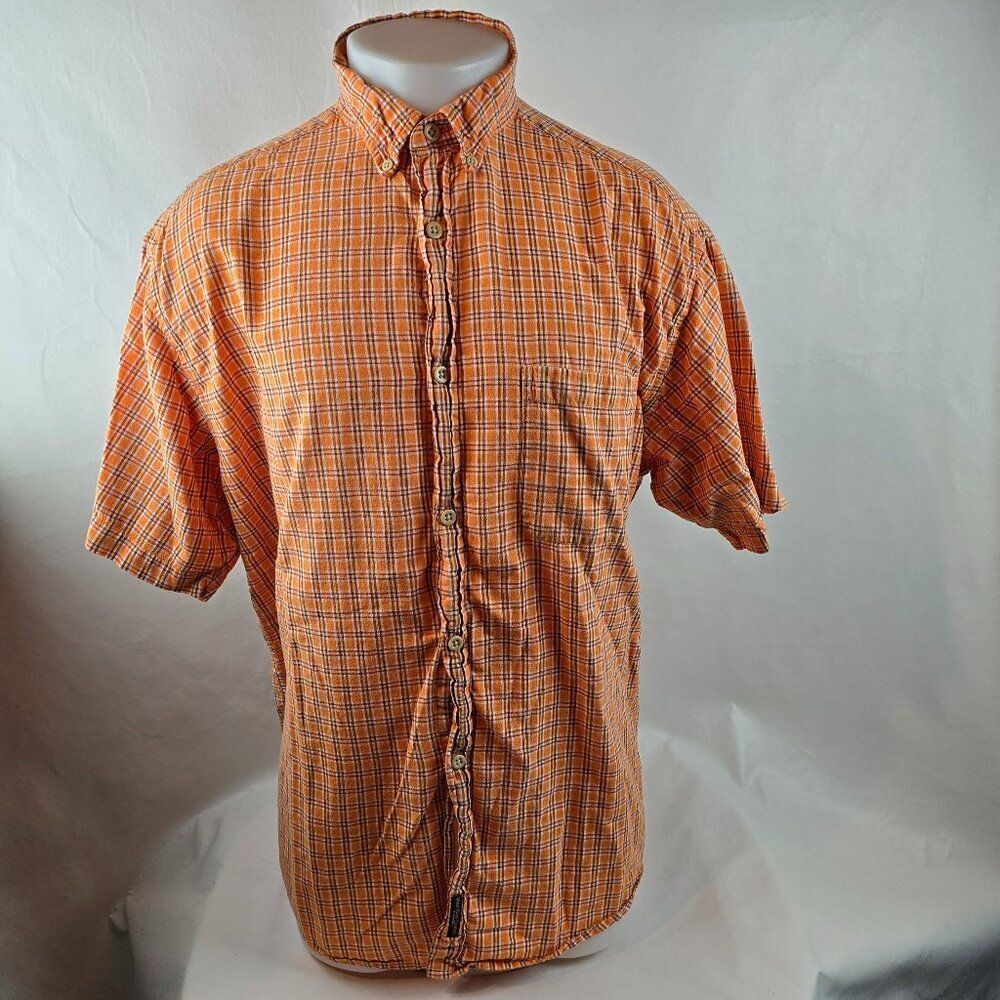 Polo Jeans Co Ralph Lauren  Shirt Mens Medium Orange Button Down Plaid Casual